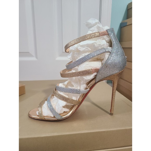 Christian Louboutin Shoes - Christian Louboutin Mariniere Gold Silver Glitter Embellished Heel Strappy 40 10